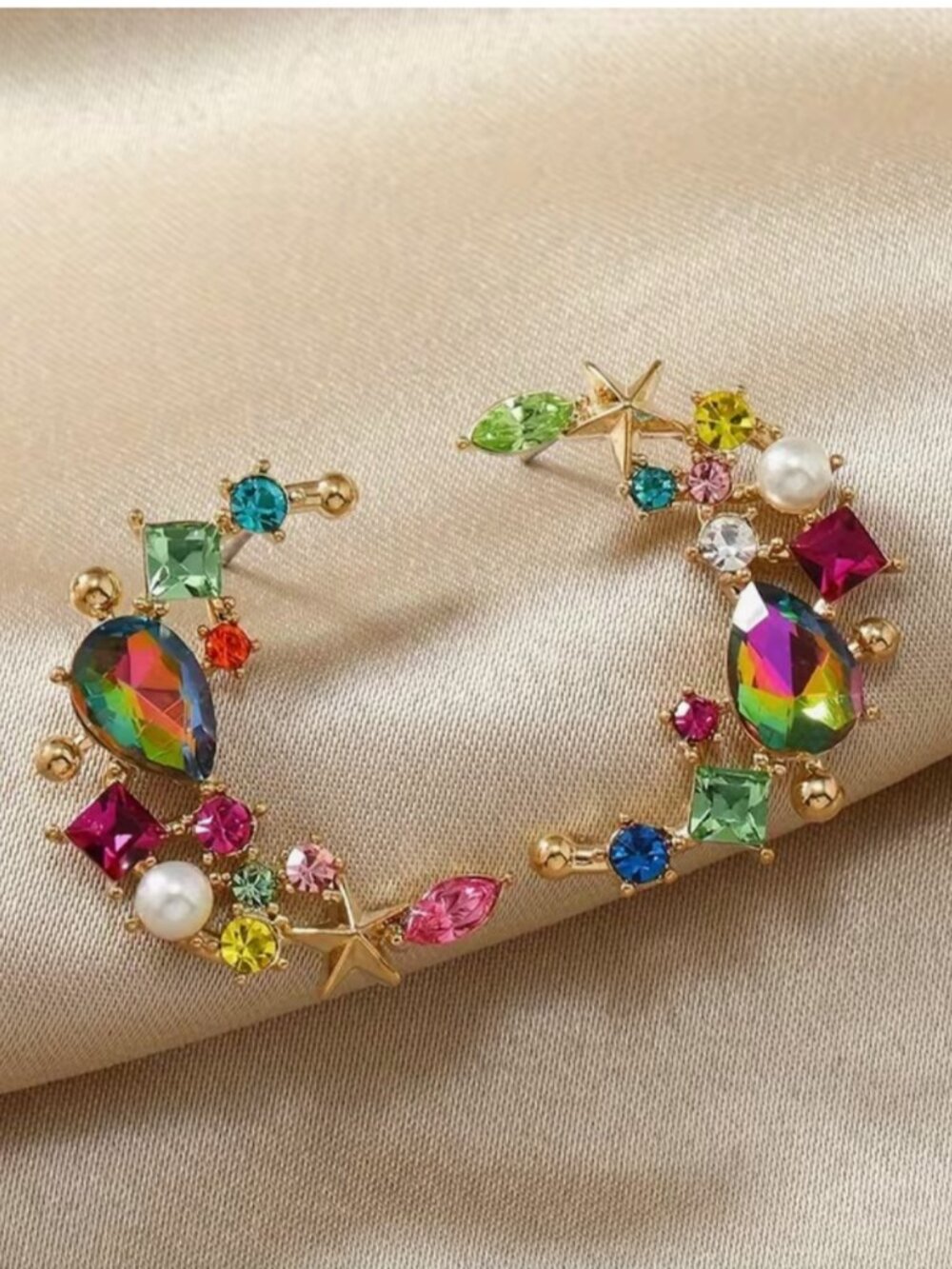 NEW Celestia Iridescent Multicolor Crystal Crescent Statement Earrings